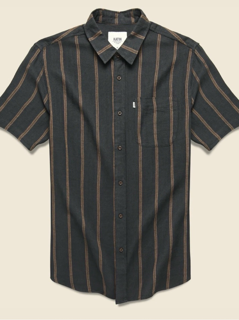 Katin Men's Black Brown Stripe Short-Sleeve Button-Up Shirt